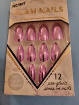 2 Press On Nails Metalic Purple Almond Shaped Nails Box Of 12 (24 Nails) - £7.81 GBP