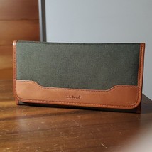 LL Bean Travel Wallet Passport Tri-Fold Snap Leather Green Nylon Portfolio - $42.14