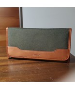 LL Bean Travel Wallet Passport Tri-Fold Snap Leather Green Nylon Portfolio - £33.39 GBP