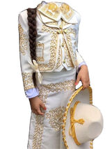Beige Gold Girls &amp; Toddlers Mariachi Charro Outfit Mexico Folklorico Fie... - $84.15+