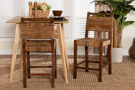 Sagen Bohemian Natural Seagrass and Mahogany Wood 2Pc Counter Stool Set - $5,716.68 MXN