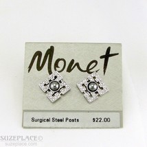 Monet Crystal Earrings Surgical Steel Post Nwt $22 Retail - £11.62 GBP