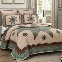 Donna Sharp Sea Breeze Star Quilt **QUEEN** 3-PC Set Floral Country Cottage Teal - £124.99 GBP