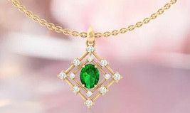 Oval Cut Lab Created 2Ct Women&#39;s Emerald Pendant in 14k Yellow Gold Plated - £90.50 GBP