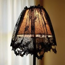 Gothic Black Lace BAT SPIDER LAMP SHADE COVER Topper Valance Curtain Dec... - $12.71