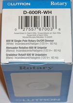 Lutron D-600R-WH 600 Watt Single Pole Rotary Dimmer Switch With White Knob - $5.99