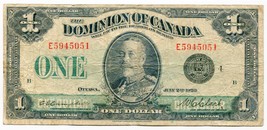 1923 Dominion of Canada $1.00 One Dollar Note E5945051 King George V - $45.99