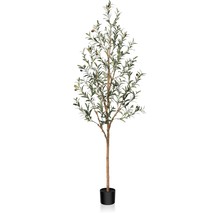 Artificial Olive Tree, 6Ft Tall Fake Silk Plants With Natural Wood Trunk Faux Po - £75.93 GBP