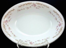 Halsey Rose Chintz Oval Vegetable Bowl 10.5" Pink Gold Floral Sprays - £33.09 GBP