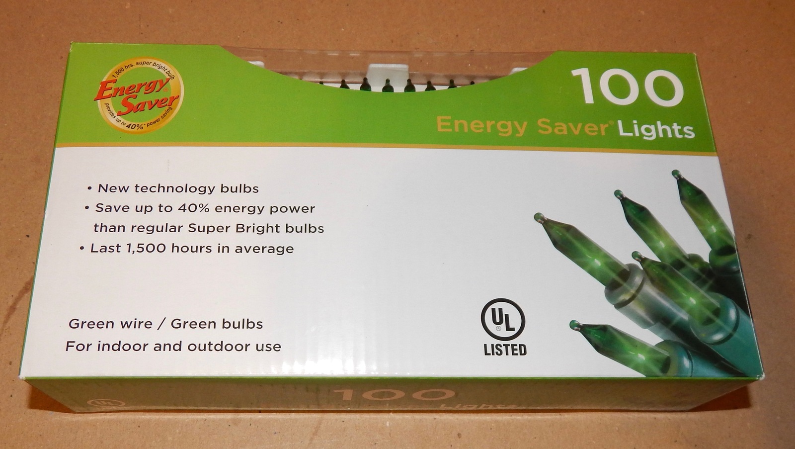 Primary image for Christmas Lights Green 100 Each 26 Feet Long Energy Saver Bulbs By Collins 149T