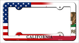 California|American Flag Novelty Metal License Plate Frame LPF-444 - $18.95