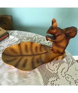 Vintage Folk Art Hand Carved Squirrel Wood Sculpture w Leaf Dish Nutcracker - £35.05 GBP