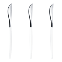 Trendables Two Tone White / Silver Plastic Knives Wedding Cutlery 20ct. - £11.21 GBP