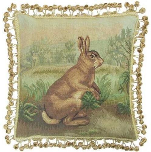 Primary image for Aubusson Throw Pillow Standing Rabbit 20x20, Green,Brown Hand-Woven Fabric
