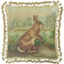 Aubusson Throw Pillow Standing Rabbit 20x20, Green,Brown Hand-Woven Fabric - $389.00