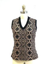 Vintage Knit Vest Womens Black Taupe V Neck Geometric Wool - $79.30