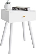 White Mid Century Modern Nightstand, Wood End Table For Living, Easy Assembly - £43.25 GBP