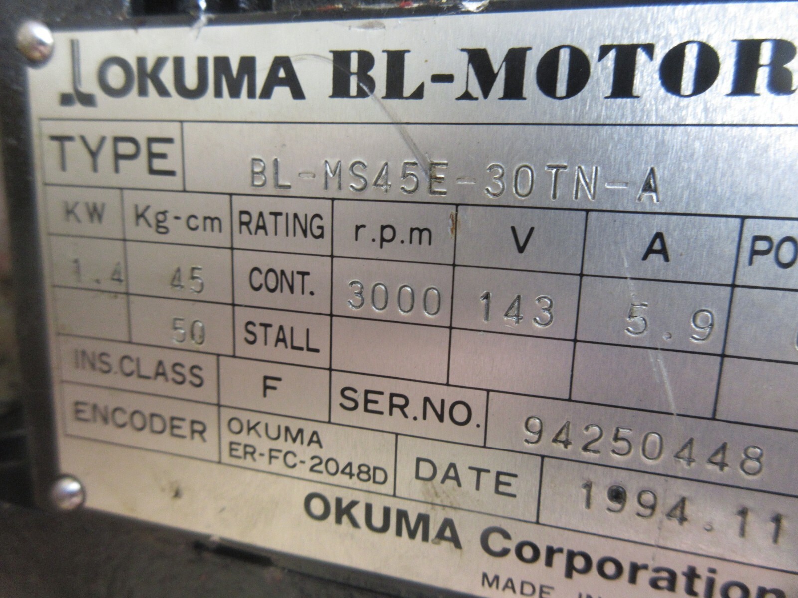 SPECIAL PRICE OKUMA BL-MOTOR BL-MS45E-30TN-A ER-FC-2048D Item image 3