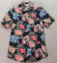 ASOS Shirt Men&#39;s XS Navy Multi Floral Cotton Short Sleeve Collared Button Down - £14.51 GBP