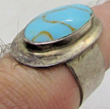 Mid-Century Sterling Silver and Oval Turquoise Modernist Ring Size 8  - £117.64 GBP