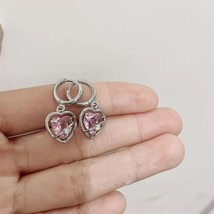 Korean Fashion Blue Moonstone Love Heart Earring Girls Aesthetic Set Pink Zircon - £10.50 GBP