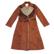 NWT HUTCH Daisy Coat in Caramel Fringe Trim Fur Lined Faux Suede Jacket XS - £193.31 GBP