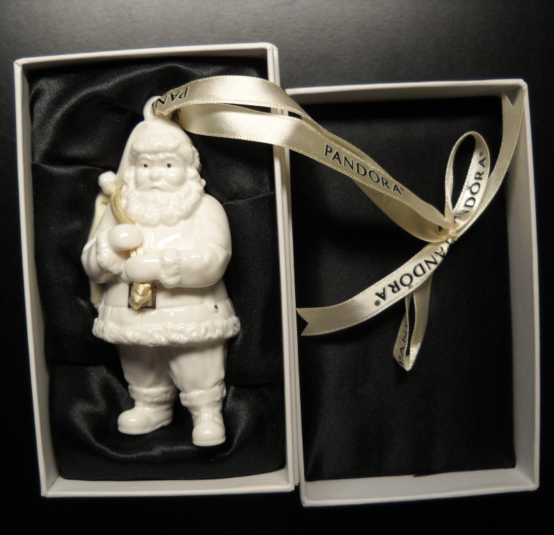 Pandora Christmas Ornament 2013 Porcelain Santa with Fabric Trinket Bag Boxed - £15.97 GBP