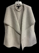 INC Faux Fur Suede Sherpa Waterfall Open Vest Size L Cream Off White W/ ... - $24.75