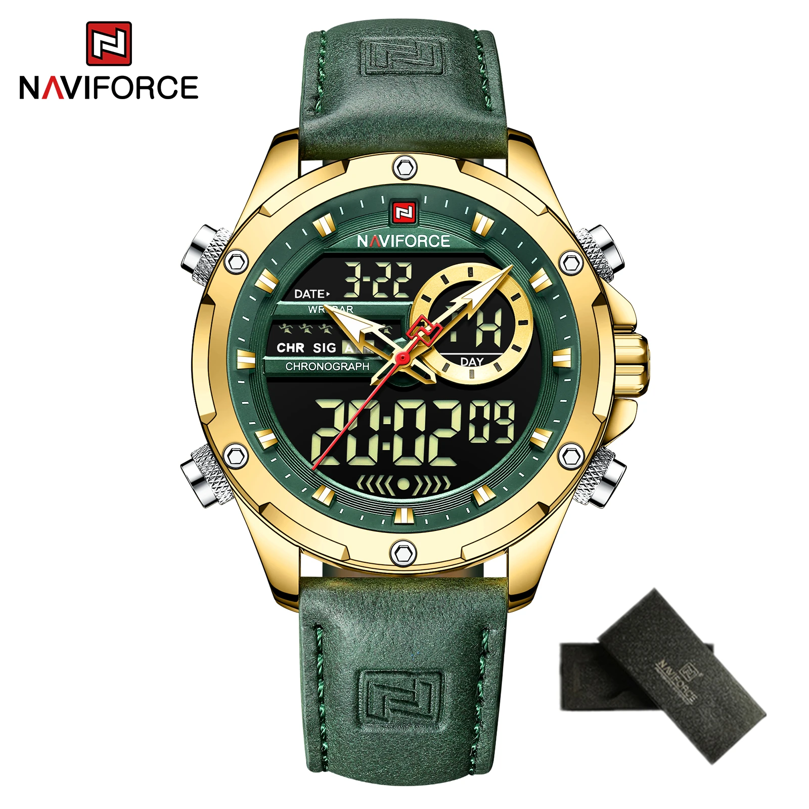 NAVIFORCE Top   Men Watch og Digital Leather  Army   Clock  Masculino 2024 - £49.35 GBP