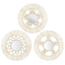 Mini Round Wall Mirror With Macrame Fringe Set Of 3 Small Wall Hanging Circle Mi - £30.36 GBP