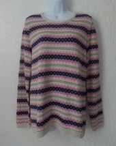 Talbots Women Medium Pink Cardigan Sweater Stripes Geometric Pattern Ful... - £15.56 GBP