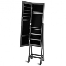 LED Jewelry Cabinet Armoire Organizer with Bevel Edge Mirror-Black - Color: Bla - £115.00 GBP