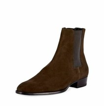 Men Brown Chelsea Jumper Slip On Suede Premium Quality Leather High Ankle Boots - £127.88 GBP+