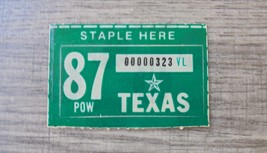 RARE 1987 TEXAS POW PLATE RENEWAL STICKER LOW NUMBER 00000323VL - £7.47 GBP