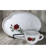 VTG Federal Glass ROSECREST Milk Glass Snack Plate Cup Red Rose Replacem... - $466.73 MXN