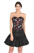 Black Satin Red Sequins Gothic Burlesque Corset with Waist Cincher Overbust Top - £59.93 GBP