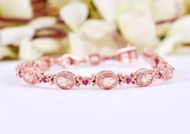 10CT Oval Cut Morganite Women&#39;s Tennis Bracelet in 14K Rose Gold Plated 7&quot; - £262.74 GBP