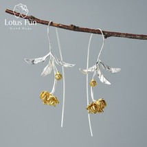 Lotus Fun Cherry Blossoms Flower Dangle Earrings 2021 New Arrival Real 925 Sterl - £40.33 GBP