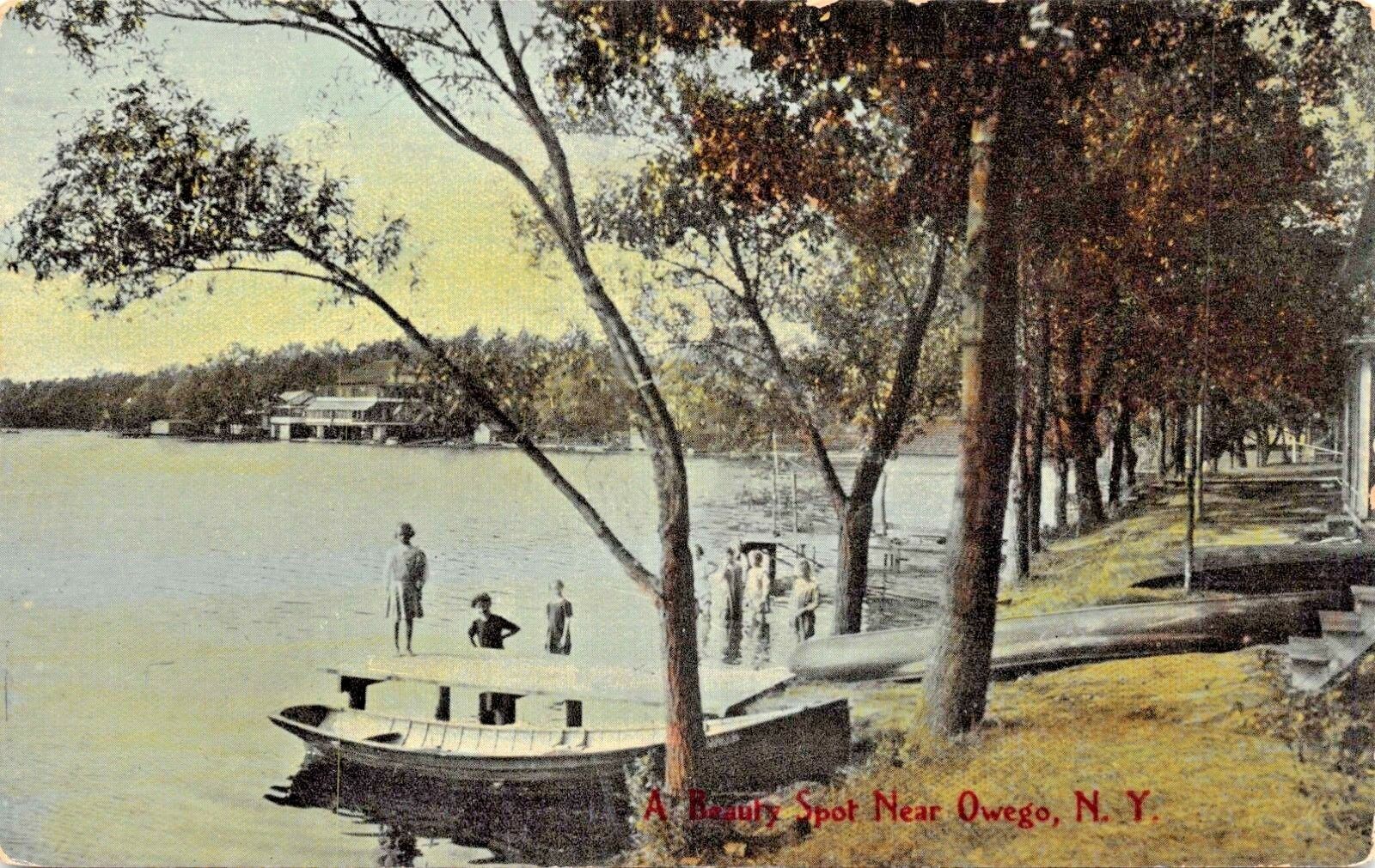 Primary image for OWEGO NEW YORK BEAUTY SPOT-BOATING-SUSQUEHANNA RIVER-POSTCARD 1912 PMK