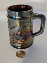 Vintage Dugan Carnival Glass Fisherman's Mug Black Amethyst Coffee Cup Mug - $51.96