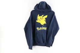 Vintage Pokemon Mens Small 2016 Pikachu Spell Out Faded Hoodie Sweatshirt Blue - £46.47 GBP