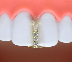 Thin Cubic Zirconia Gap Grillz 14k Gold Plated Teeth Top or Lower Grill ... - £7.56 GBP