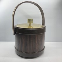 Vintage Kromex Faux Wood Grain Ice Bucket with Lid Walnut And Gold Retro... - $12.00