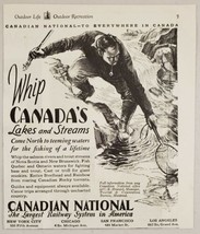 1930 Print Ad Canadian National Railway System Man Fly Fishing in Stream - $9.88