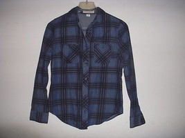 Black &amp; Chambray Blue Denim Check Plaid Button Down Shirt Sz XS nordstrom h&amp;m - £7.90 GBP