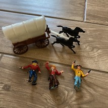 Vintage plastic 2.5” Cowboy Figurines Horse Draw Carriage Made In Hong K... - $25.00