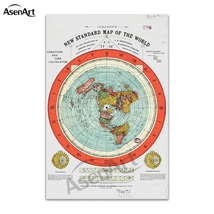 Flat Earth Map Scroll Canvas Poster Gleason&#39;s Map of the World with Hang... - £6.68 GBP+