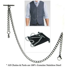 Stainless Steel Albert Chain Pocket Watch Chain for Men Lobster Clasp T-Bar 01 - £17.97 GBP