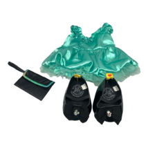 Build A Bear Teal Dress Lace Ruffle Puffy, Black High Heeled Shoes and Clutch - £11.90 GBP