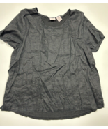 St. Tropez West Womens Shirt Top Size Large Black 100% Linen Short Sleeve - £17.15 GBP